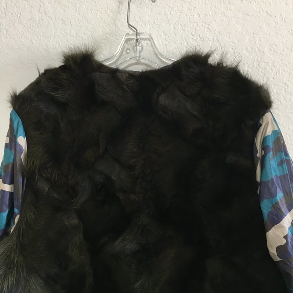 Camouflage Fur Coat Open Style Size Large Brown/Blue Navy - Picture 7 of 11